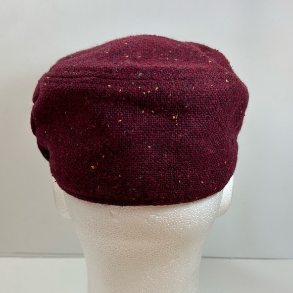 World Market Women’s Wool Blend Hat Burgundy 6 7/8 Speckled Cadet Military Style - Picture 6 of 10